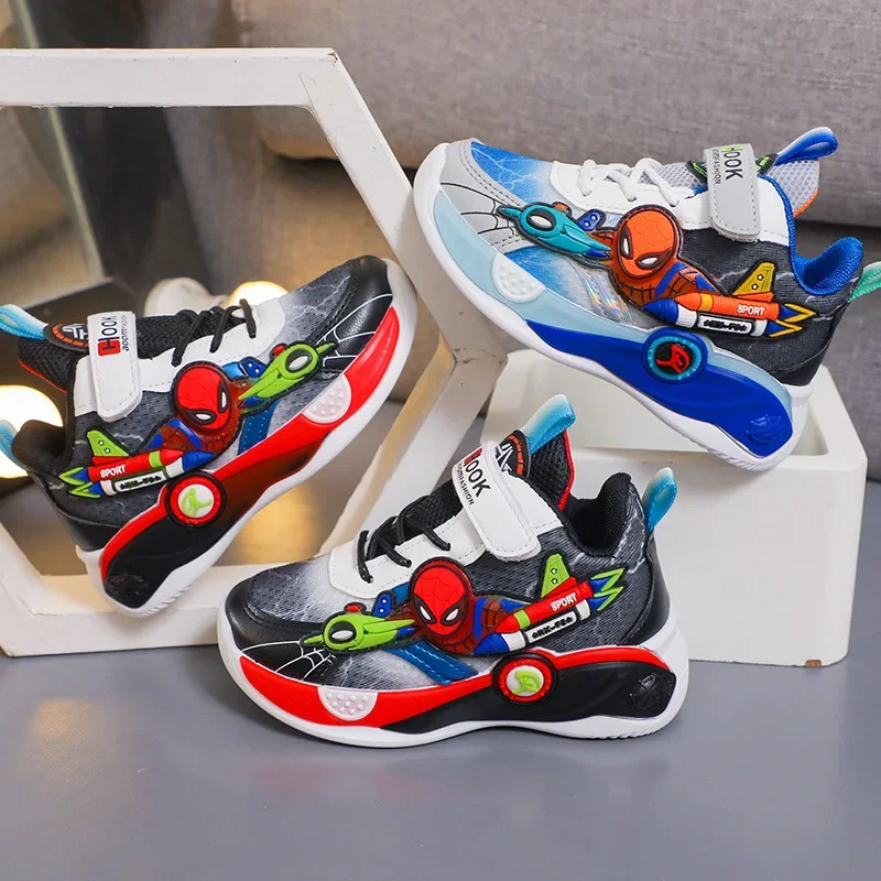 

Лето Disney/2024, кроссовки с рисунком Человека-паука для мальчиков и девочек, сетчатые повседневные кроссовки, детская нескользящая обувь, уличная обувь