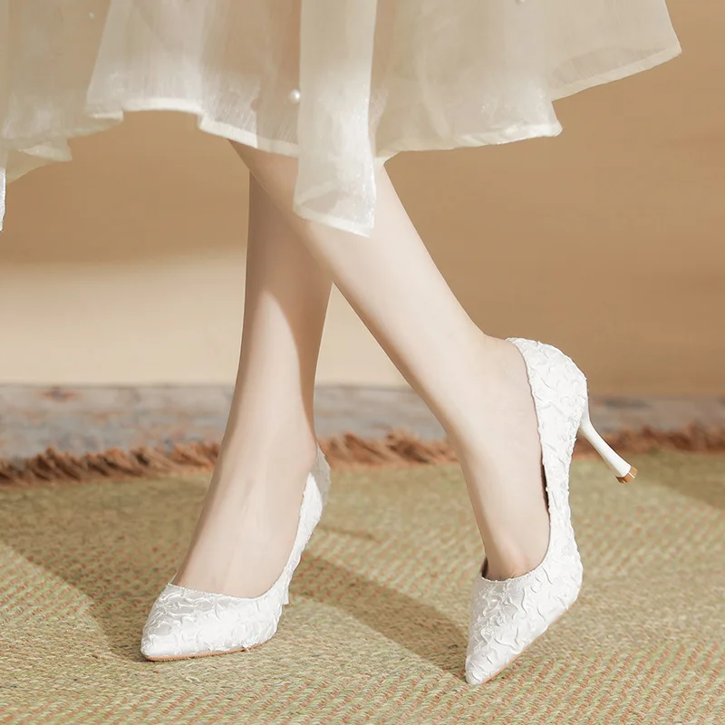 

Lace Pointed Toe High Heels for Women Plus Size 30-44 Stiletto Pumps Elegant White Wedding Bridal Shoes Party Dress Heels