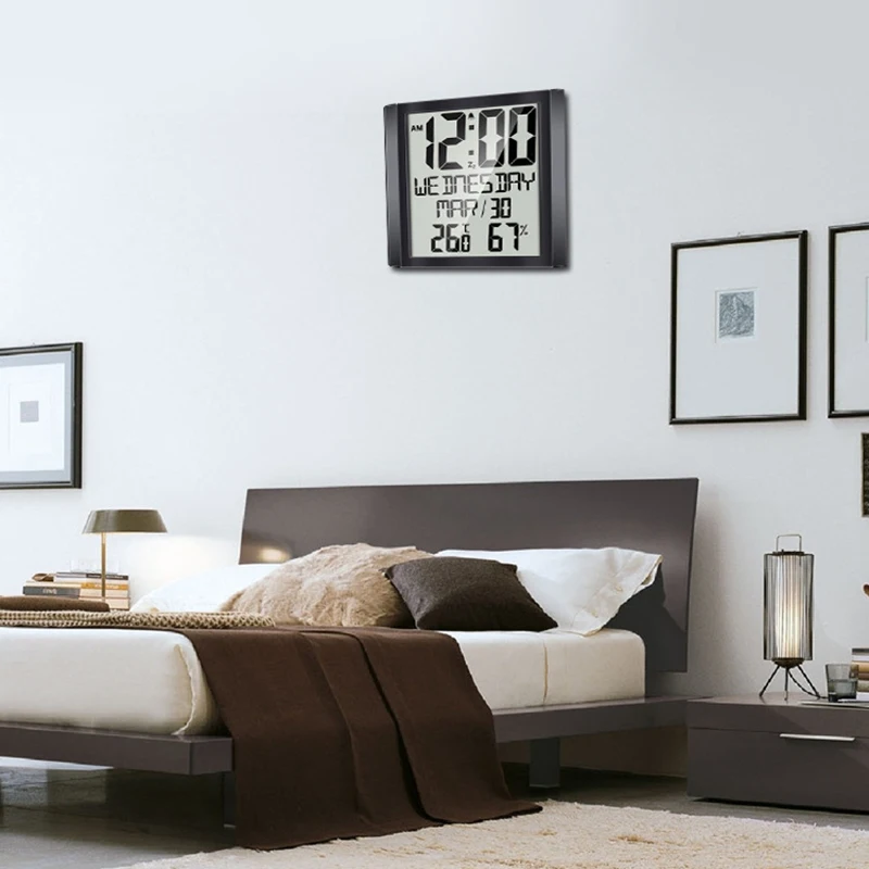 AD41-Grand éCran Horloge Murale Accueil TempéRatur e HumidimèTre RéVeil Salon Horloge ÉLectronique