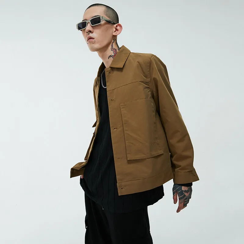 High Quality Irregular Cut Design Short Jacket Men Autumn and Winter 2 Color Turn-down Collar Fashion Trendy Jacket Coat Men