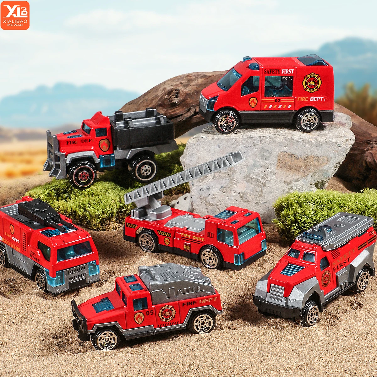 6pcs/set Diecast Alloy Plastic Fire Rescue Truck Vehicle Metal Truck Model Car Toys Realistic Mini Fire Truck Car Toys