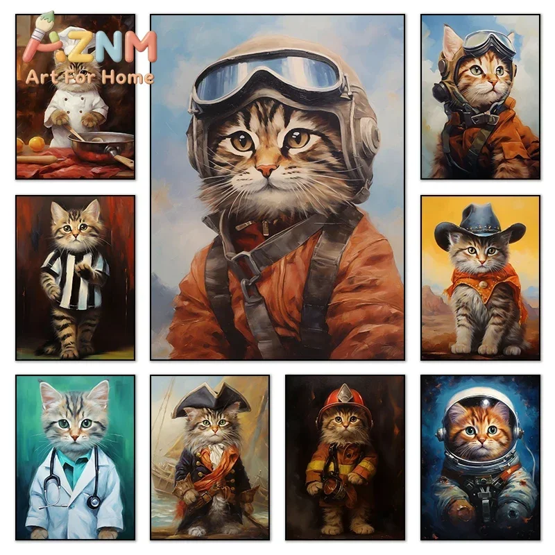 Cat Chef Doctor Cowboy Poster Canvas Paintings And Prints Modern Wall Art HD Picture For Living Room Home Decor Frameless Gifts