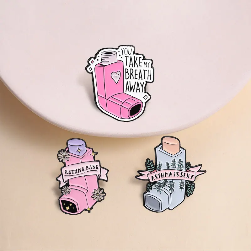 Asthma Inhaler Enamel Pin Funny Fun You Take My Breath Away Asthma is Sexy Brooches Backpack Lapel Badge Jewelry Gift for Friend