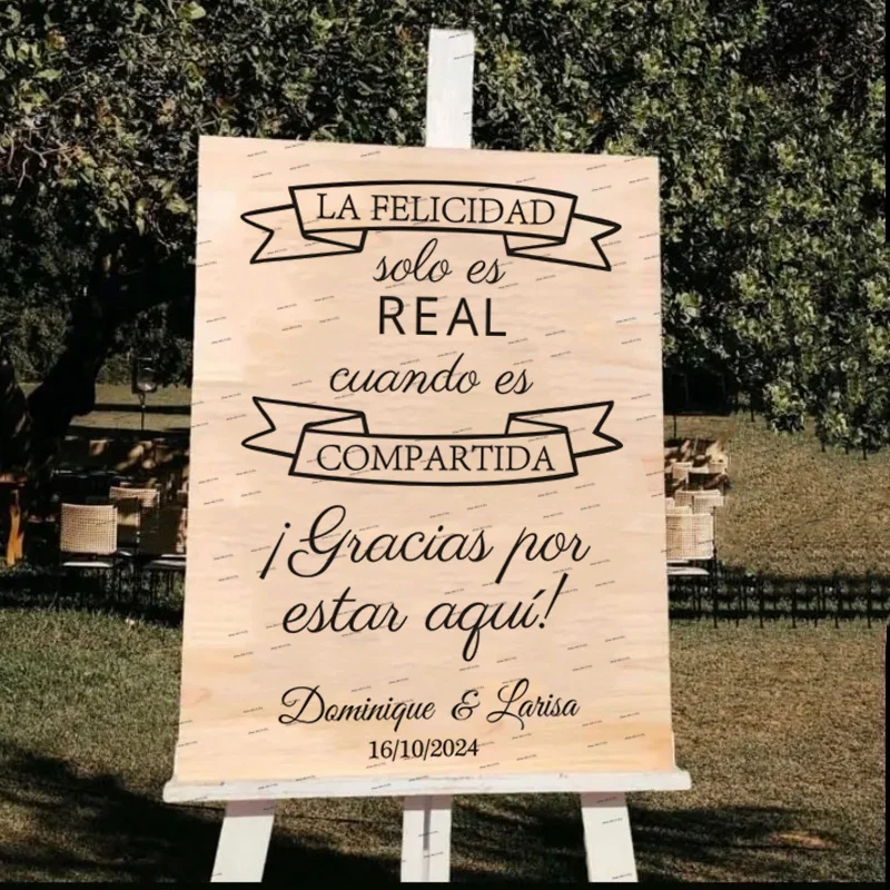 السعادة-الزفاف الفينيل ملصق ، تخصيص ، أي النصوص ، الزفاف ترحيب المجلس ، الفينيل ملصقات ، الإسبانية حفلات الزفاف الشارات