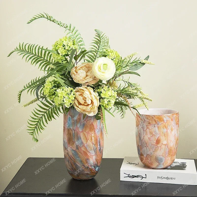X-S Light luxury rain flower stone glazed glass vase decoration high sense creative flower ware coffee table medieval GH