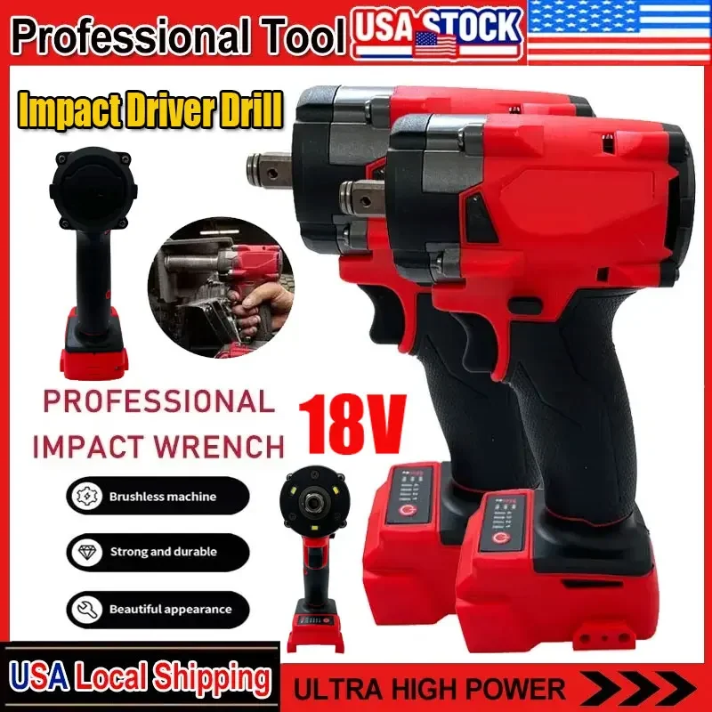 

Fit Milwaukee Brushless Cordless 1/2 Electric Wrench Car Truck Repair Screwdriver Impact Drill Rechargeable For 18V Battery