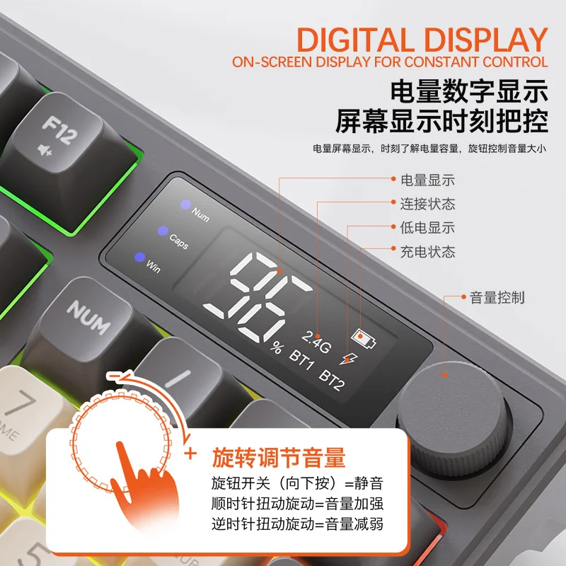 FreeWolf M96 Wireless Bluetooth Keyboard Rechargeable Notebook MAC PBT Caps Screen Included Computer Office Equipment