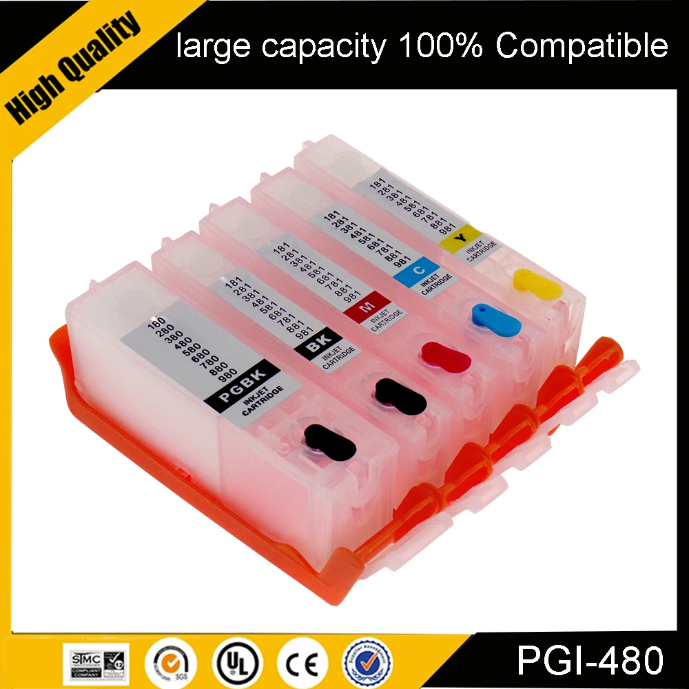 

5/6 color PGI-480 CLI-481 Refill Ink Cartridge for Canon PIXMA TS6140 TR7540 TS6340 TR8540 TS704 Printer with Chip