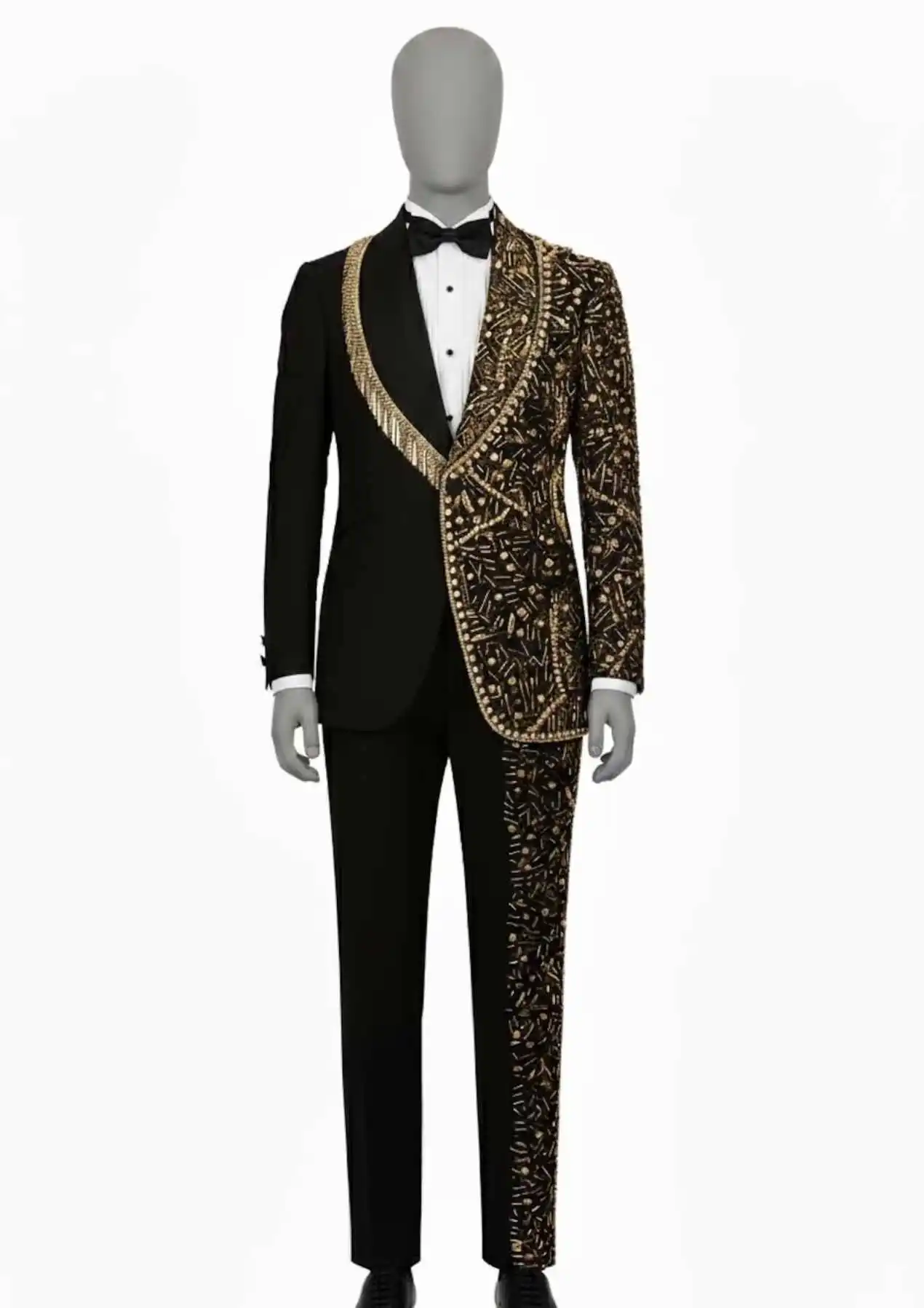 Elegant Men 2 Pieces Sets Suits Golden Beads Shawl Lapel Customized Groom Party Tuxedos Fashion Costumes Homme