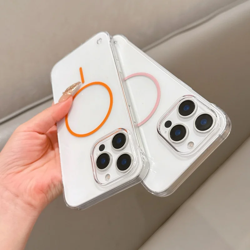 حافظة مغناطيسية رفيعة للغاية عالية الدقة بدون إطار لهاتف آيفون 16 15 14 13 12 11 Pro Max Slim Hard PC لغطاء الشحن اللاسلكي Magsafe