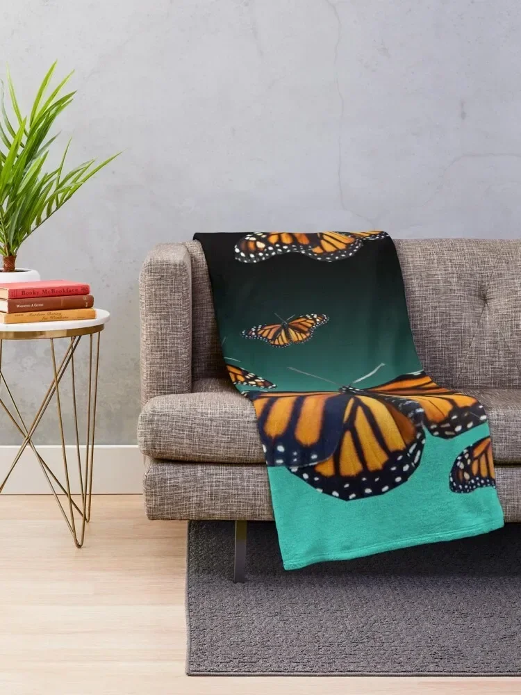 Blue and orange monarch butterfly pattern Throw Blanket Bed covers Summer Beddings Summer Blankets