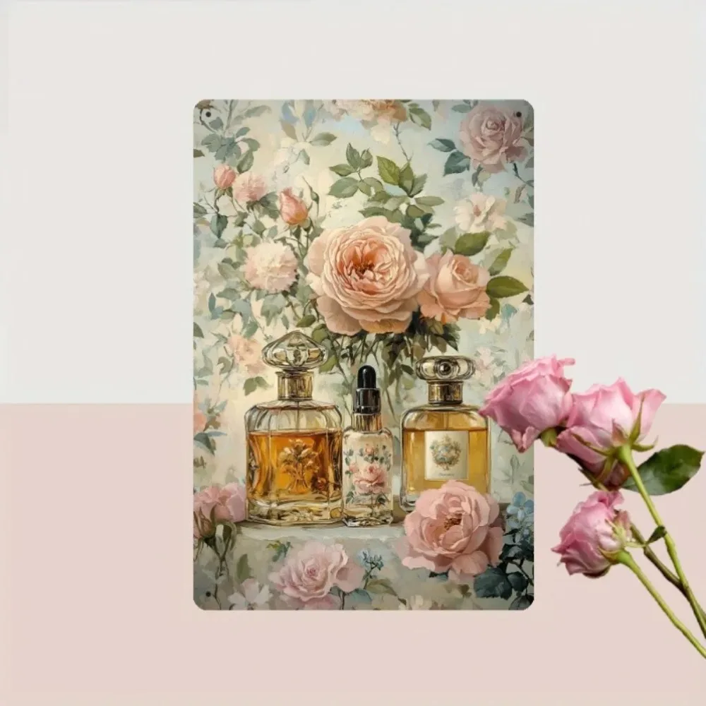 （2D Tin painting）2D Flat Romantic And Exquisite Floral Fragrance, Vintage Wall Decor, Non-Realistic Perfume - 2D Printed Meta