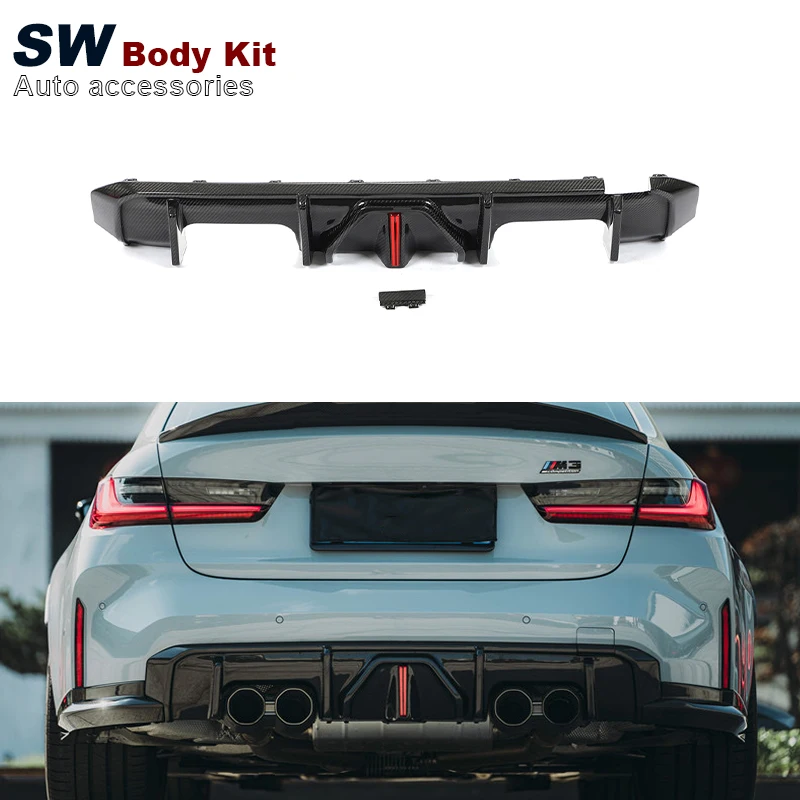 

Dry Carbon Fiber G80 Rear Bumper Diffuser For BMW M3 G80 M4 G82 G83 Upgrade With LED Lights Rear Bumper Lip 2021+