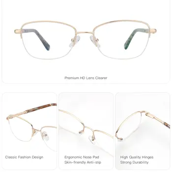 ZENOTTIC(S碼)金屬漸層變色多焦點眼鏡,半框方形近視鏡鏡片,女款 10 最佳銷售 多焦點 - №10