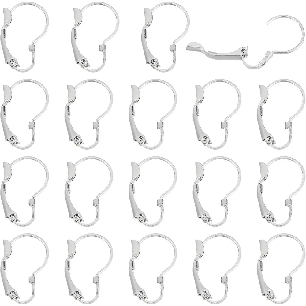 20Pairs Leverback French Earring Hooks Stainless Steel Earring Findings Rouond Earwires with 1mm Loop Dangle Earwires