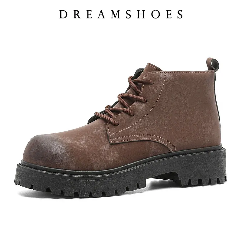 New Retro Unisex Dress British Style Head Derby Platform Business Inner Height Increase Ankle Shoes for Fall Winter Daily Wear