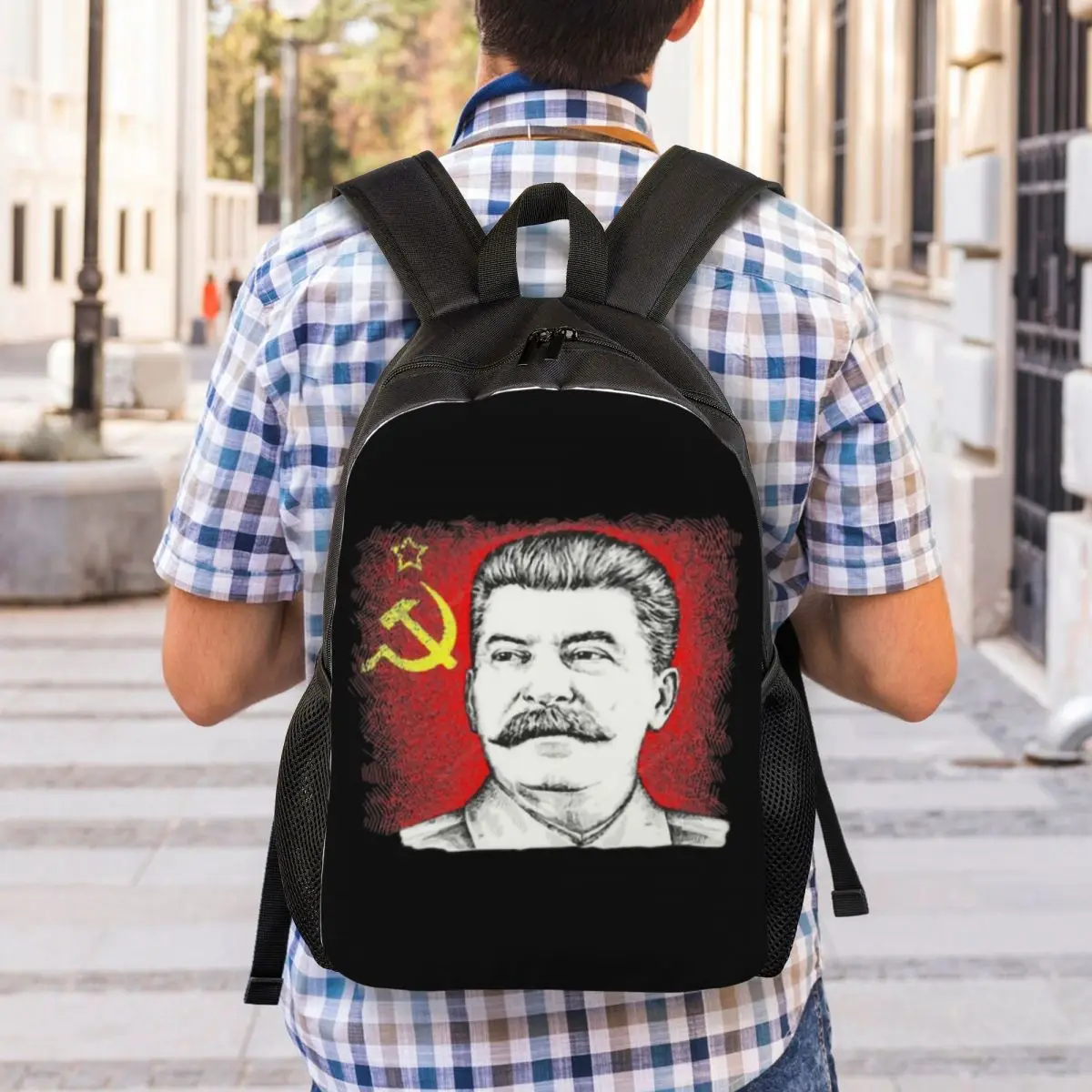 Soviet Union Leader Joseph Stalin Backpack School College Student Bookbag Fits 15 Inch Laptop CCCP USSR Communist Flag Bags