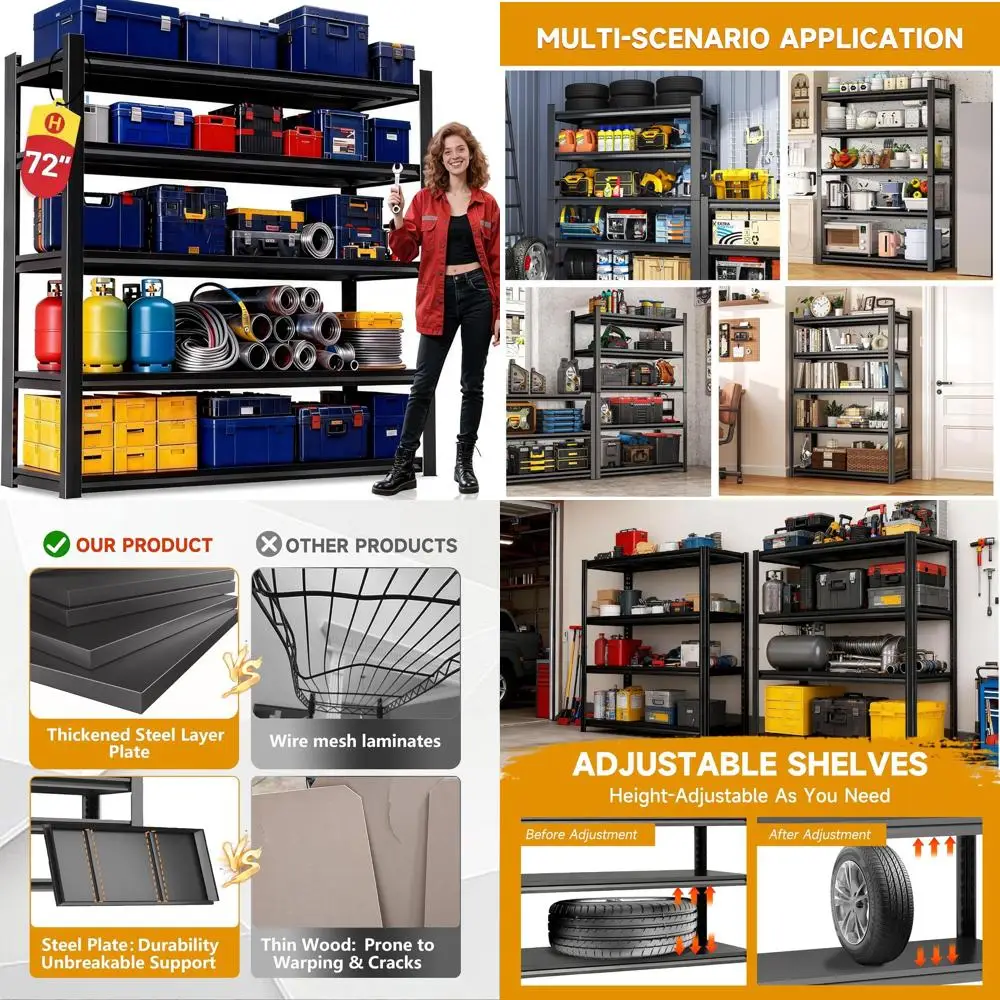 

Heavy-Duty Adjustable 5-Tier Metal Shelving for Garage, Warehouse, and Home Storage (72x36x18in)
