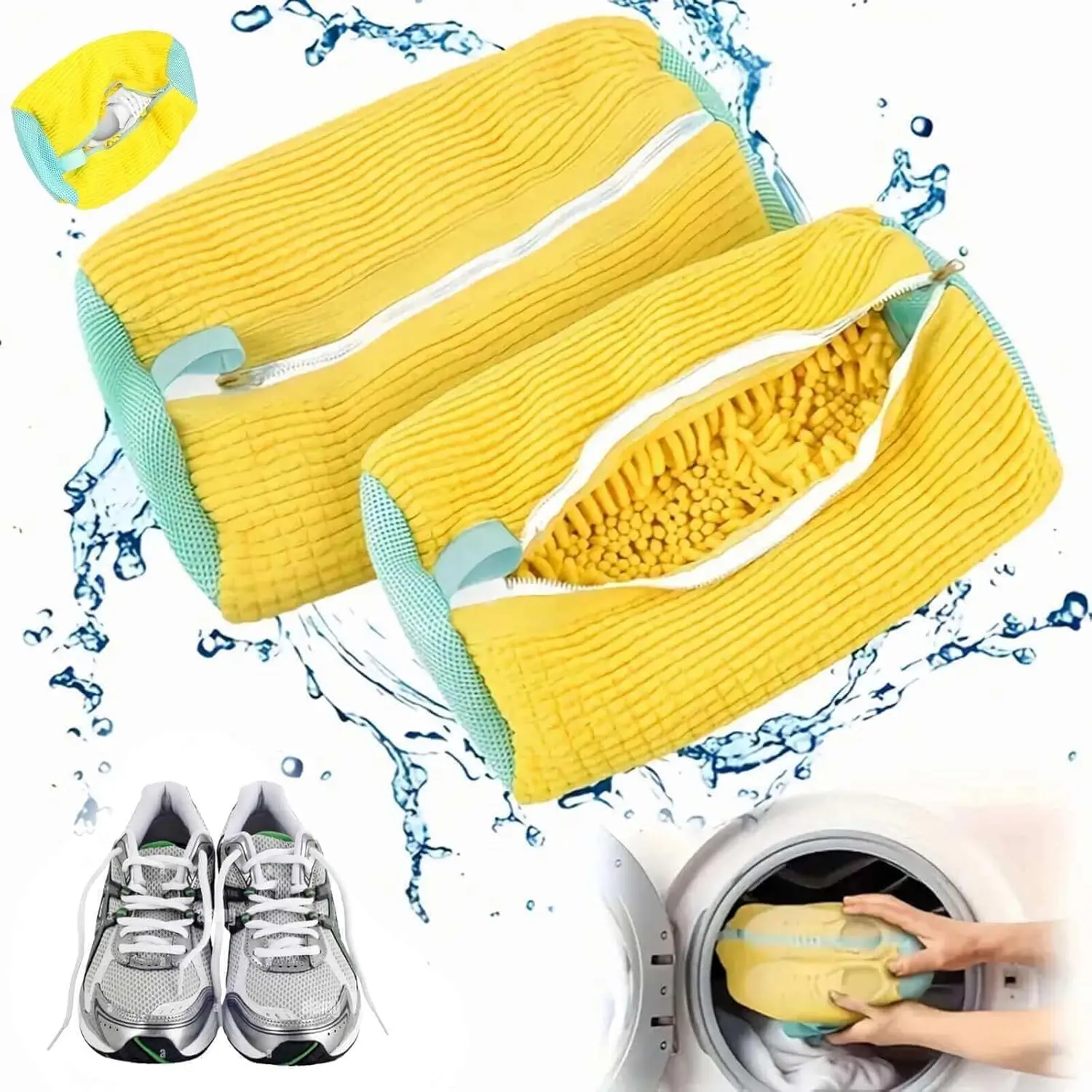 2-pack 360° machine-washable shoe laundry bags with anti-fall zipper - self-cleaning design, suitable for sneakers and canvas sh