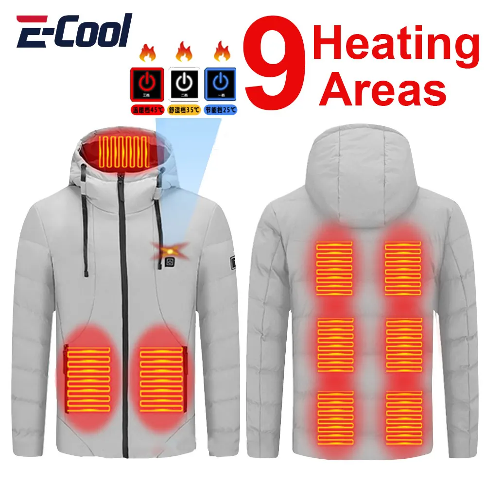 

2023 Heated Jacket Men Women Winter Ski Coat Hooded USB Electrical 9 Zone Heated Clothing Waterproof Warm Thermal Jackets M-6XL