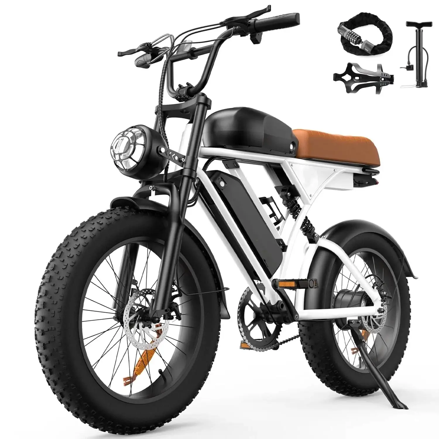 

Электровелосипед для взрослых, с толстыми шинами 16/20 дюймов, 1500 Вт, запас хода 55+ миль, с полной подвеской, яркой фарой, индивидуальная комплектация