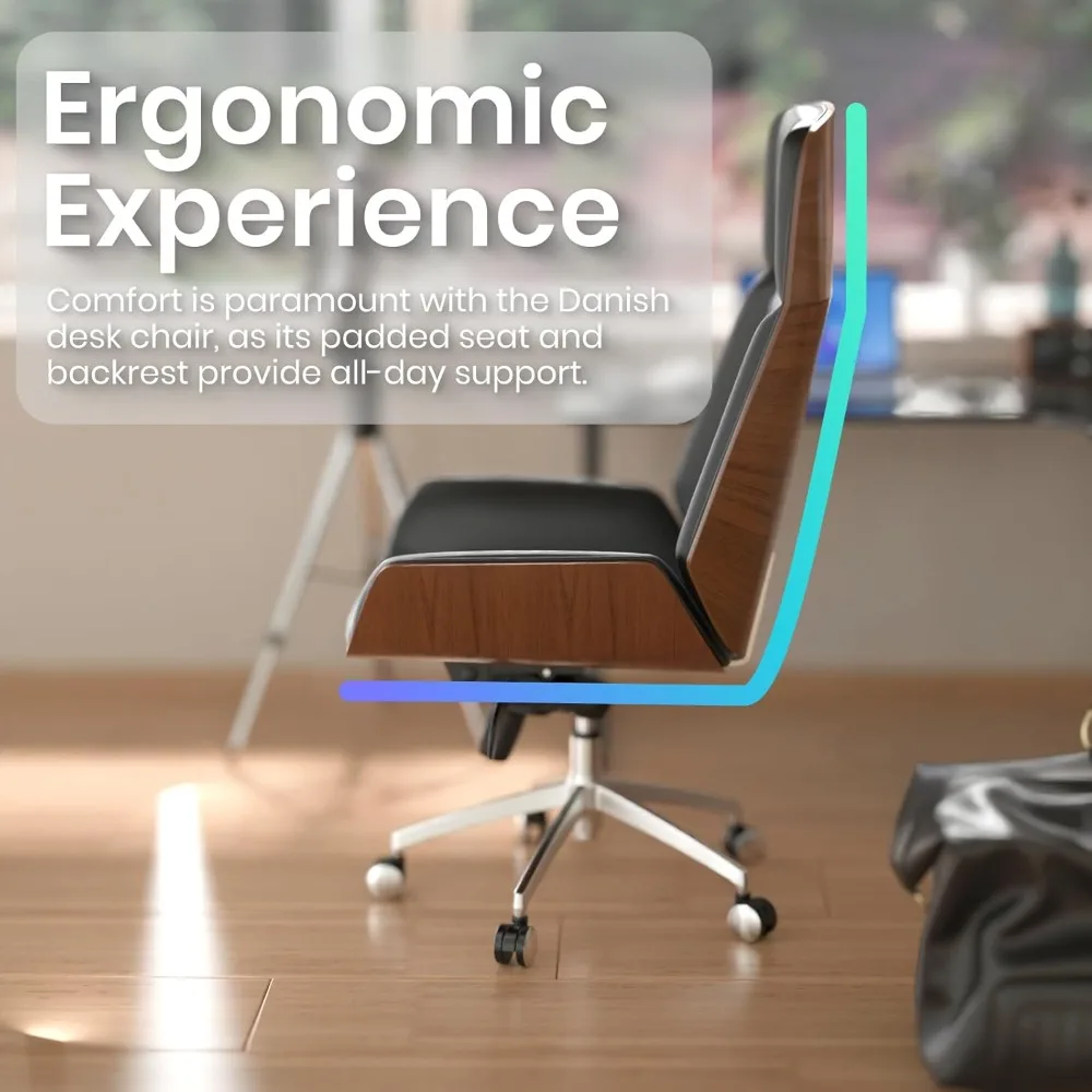 كرسي تنفيذي دوار فاخر مع ارتفاع قابل للتعديل، مقعد عريض من جلد البولي يوريثان، كرسي مكتب حديث وعتيق عالي الظهر #5