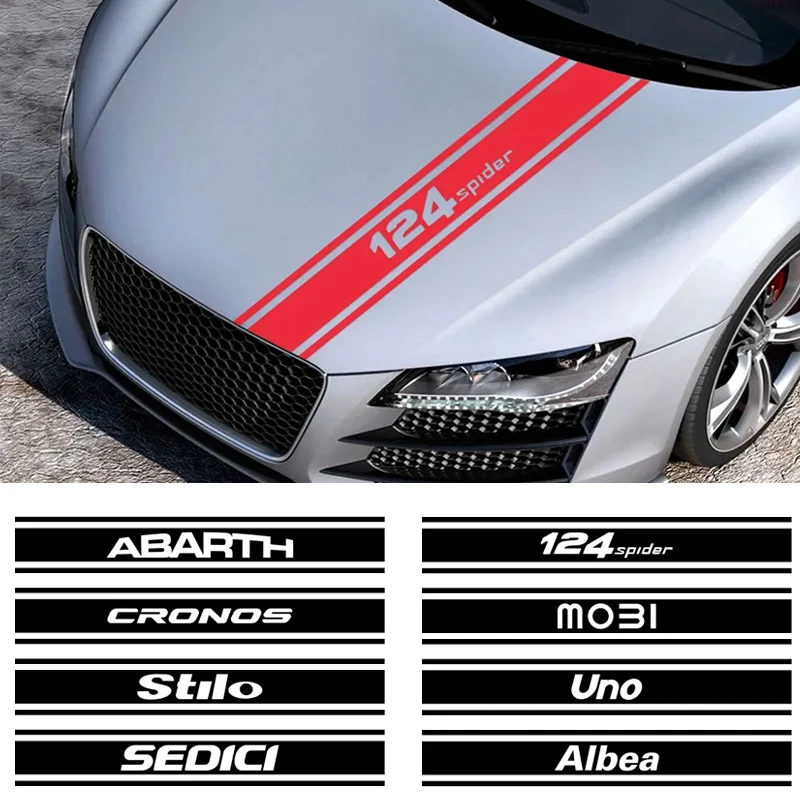 Vinyl Car Hood Sticker for Fiat 124SPIDER STILO TIPO ABARTH ALBEA CRONOS DOBLO DUCATO MOBI SEDICI TORO UNO PVC Auto Bonnet Decal