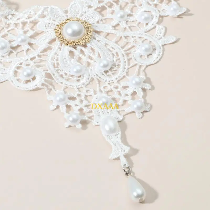 DXAA Gothic Lace Choker Necklace with Crystal Pendant Vampires Choker Vintage Thick Choker Halloween Party Costume for Womens