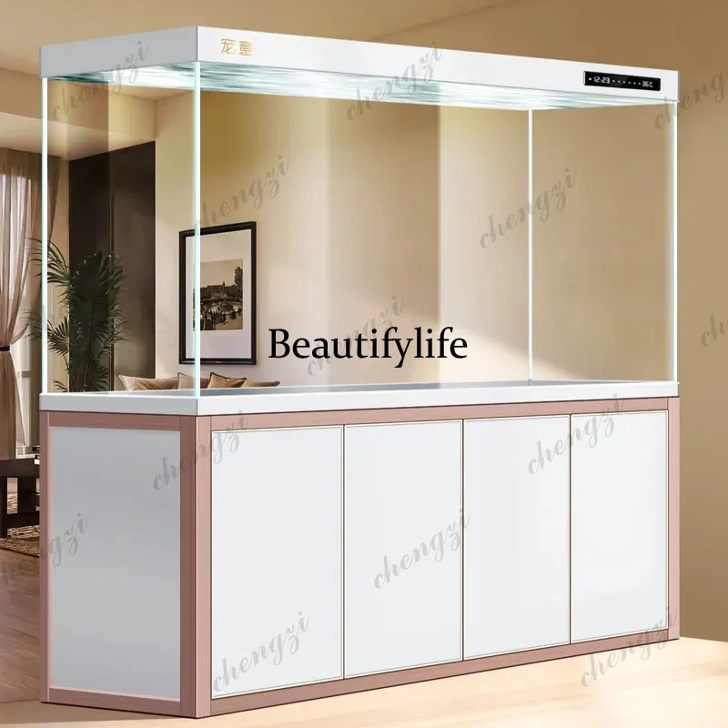 

NQ Luxury Tubeless Arowana Aquarium: Professional Bottom Filter Tank with Self-Cleaning System Clear Glass Furniture