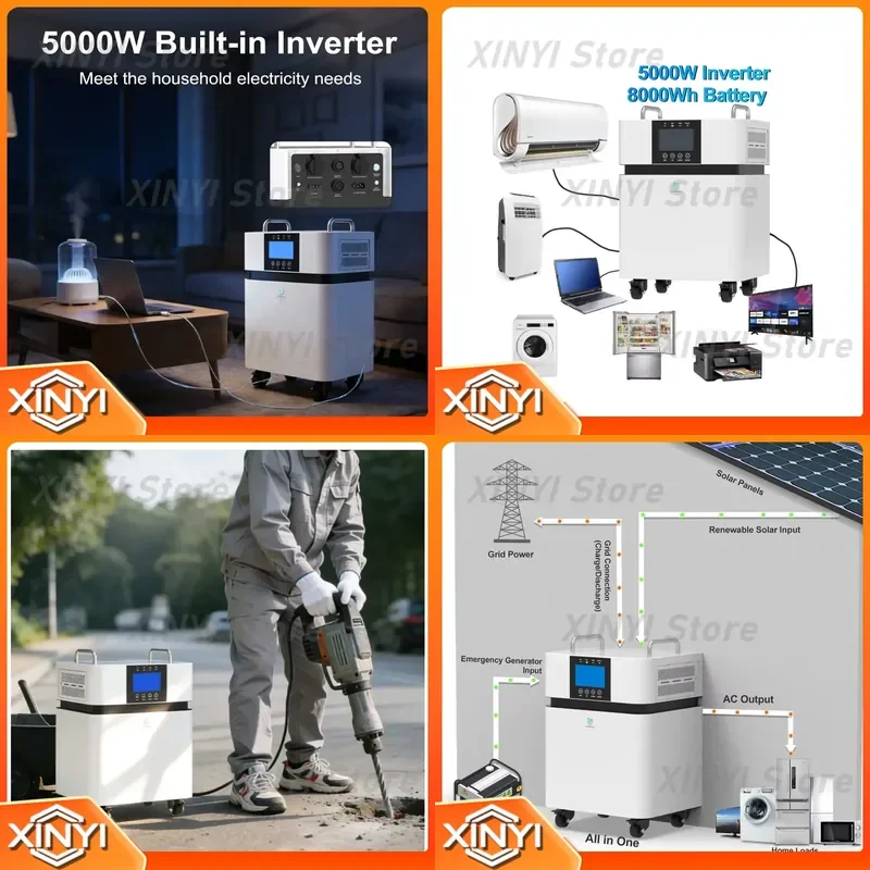 Plug and Play 5kWh 8kWh 15kWh 16kWh LiFePO4 Battery All in One Solar Generator 5kW 220V AC Output Moveable Power Station