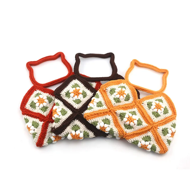 

Cat Ear Handle Hand Hook Three-dimensional Flower Splicing Flower Piece Women's Handbag