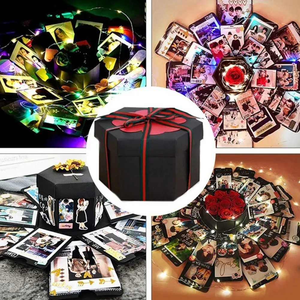 1 Pcs New Hexagon Multi-layer Surprise Explosion Box Suppl Photo For Valentine Confession Wedding Gift Party Scrapbook Diy