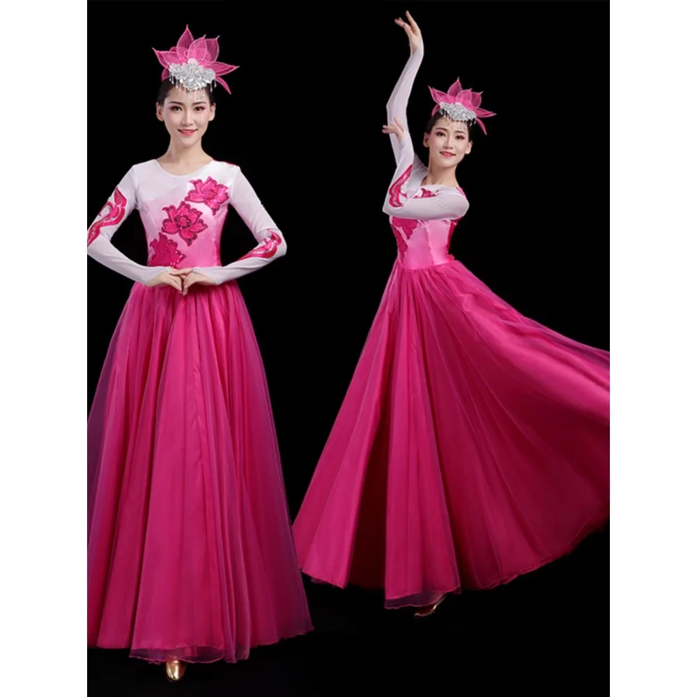 2024 new opening dance big skirt female lights in the Chinese style stage costume modern dance accompanying dance table costume