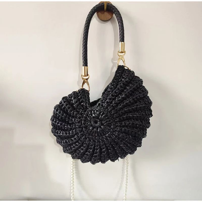 

Вязаная вручную сумка-тоут из ракушек, высококачественная хлопковая вязаная женская сумка через плечо, новинка 2026 года, модная сумка-кроссбоди с жемчужной цепочкой и кошельком для монет