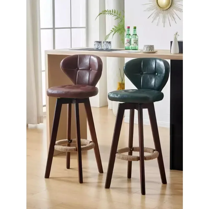 Bar chair home modern simple solid wood high stool checkout page bar chair island high stool backrest light luxury premium