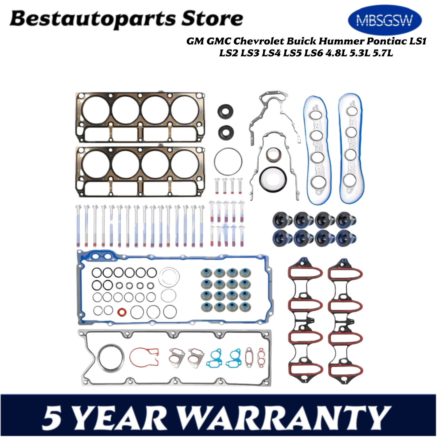 

Engine Full Gasket Set Kit 4.8 5.3 5.7 L V8 GAS For GM GMC Chevrolet Buick Hummer Pontiac LS1 LS2 LS3 LS4 LS5 LS6 4.8L 5.3L 5.7L