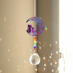 Crystal Suncatcher Moon Tree Rainbow Maker Sun Catcher Wind Chime Prism Hanging Pendant Outdoor Garden Yard Window Home Decor