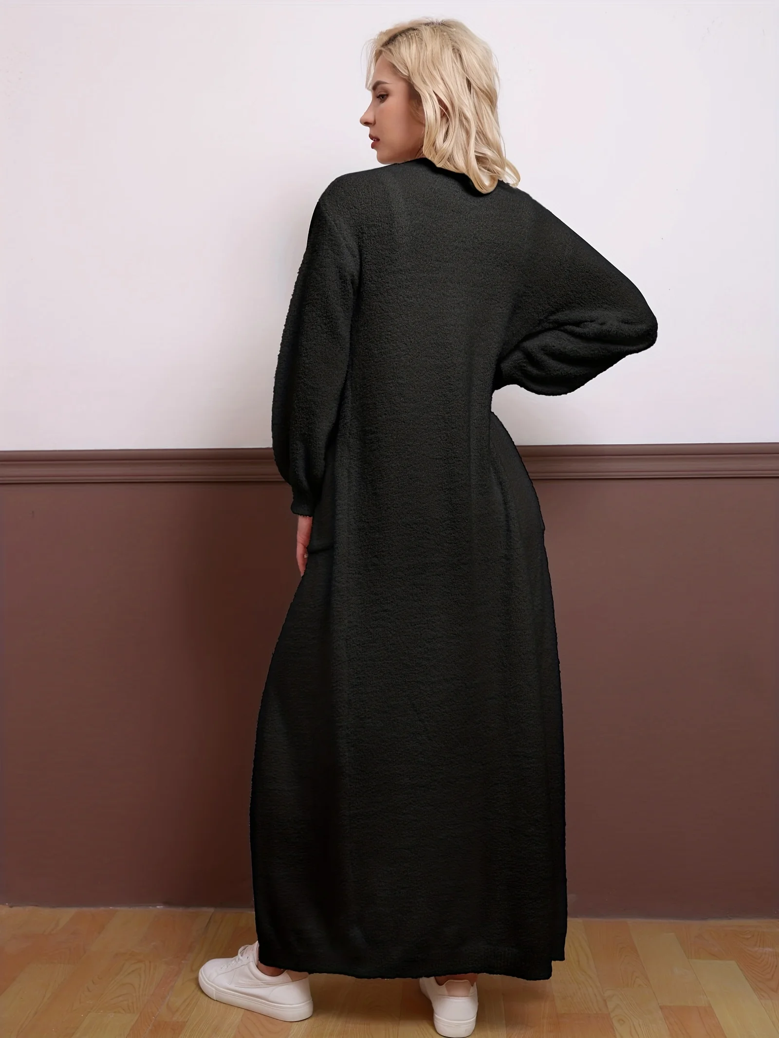 سترة سراويل طويلة، سترة صوفية كبيرة الحجم، بدلة ثلاث قطع (مع جيوب) بيجامة دافئة غير رسمية، سترة سميكة بأكمام طويلة #5