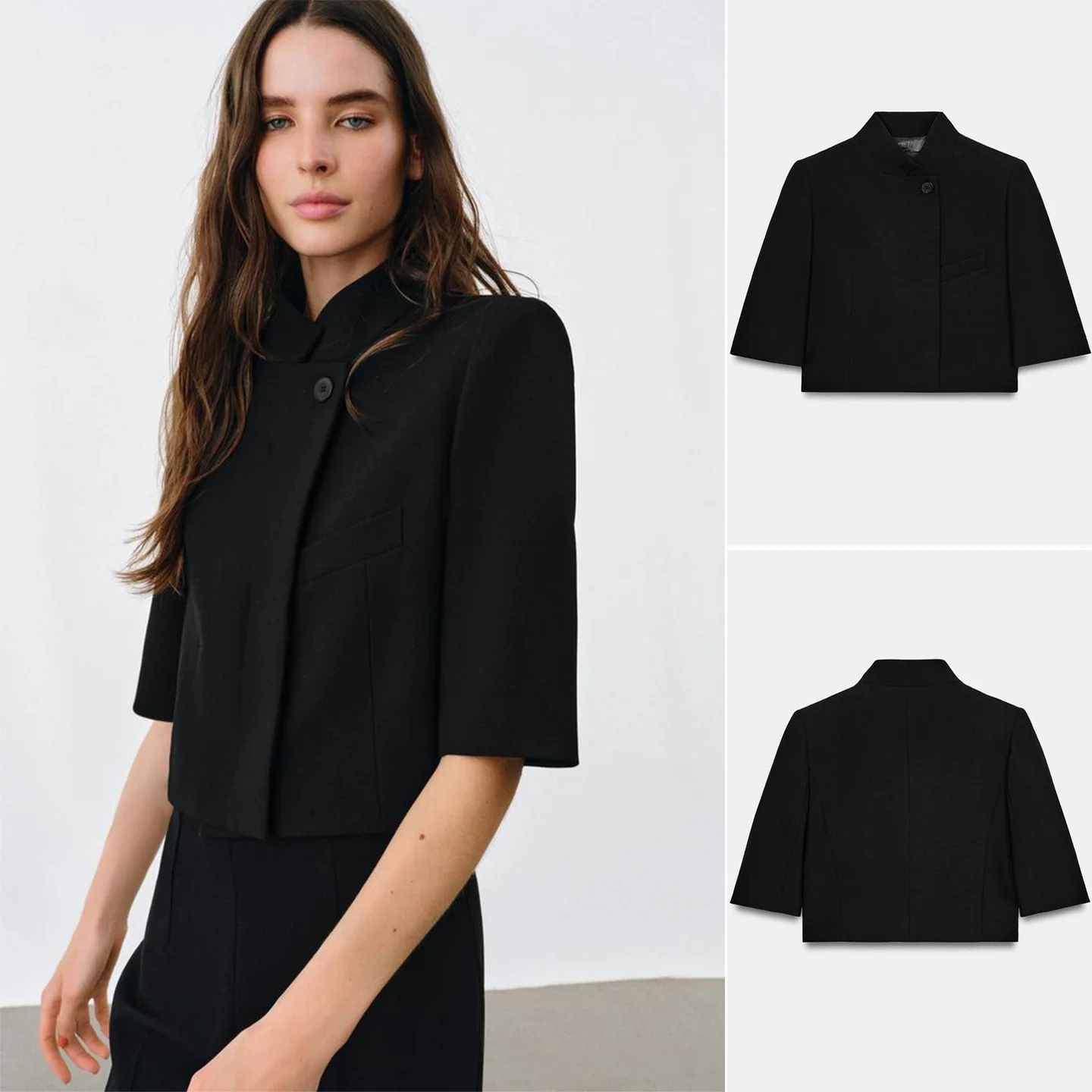 

Spring New Women's Short Sleeve High Collar Single Pocket Suit Jacket Commute Style Fashionable Compact Size Polyester Fiber
