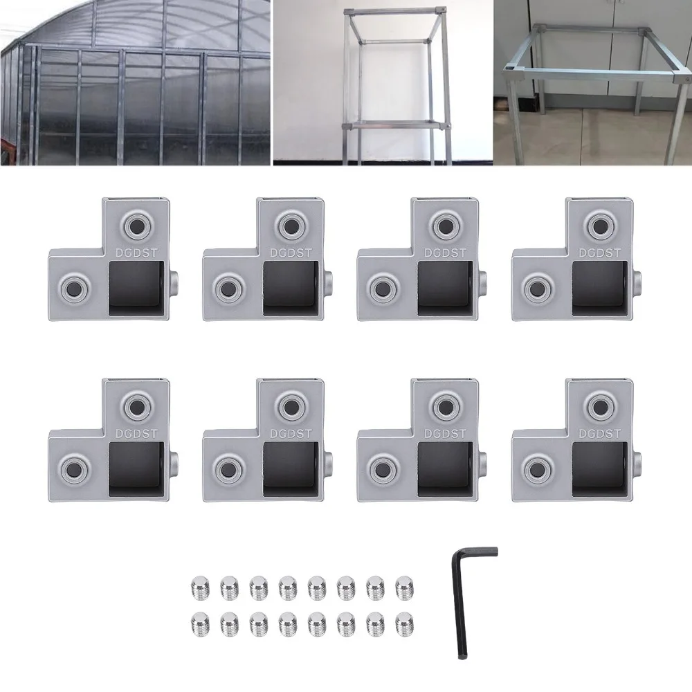 8PCS Sturdy 1 Inch Tube Connector L Shaped Aluminum Alloy Pipe Fitting 3 Way Corner Coupler Fence
