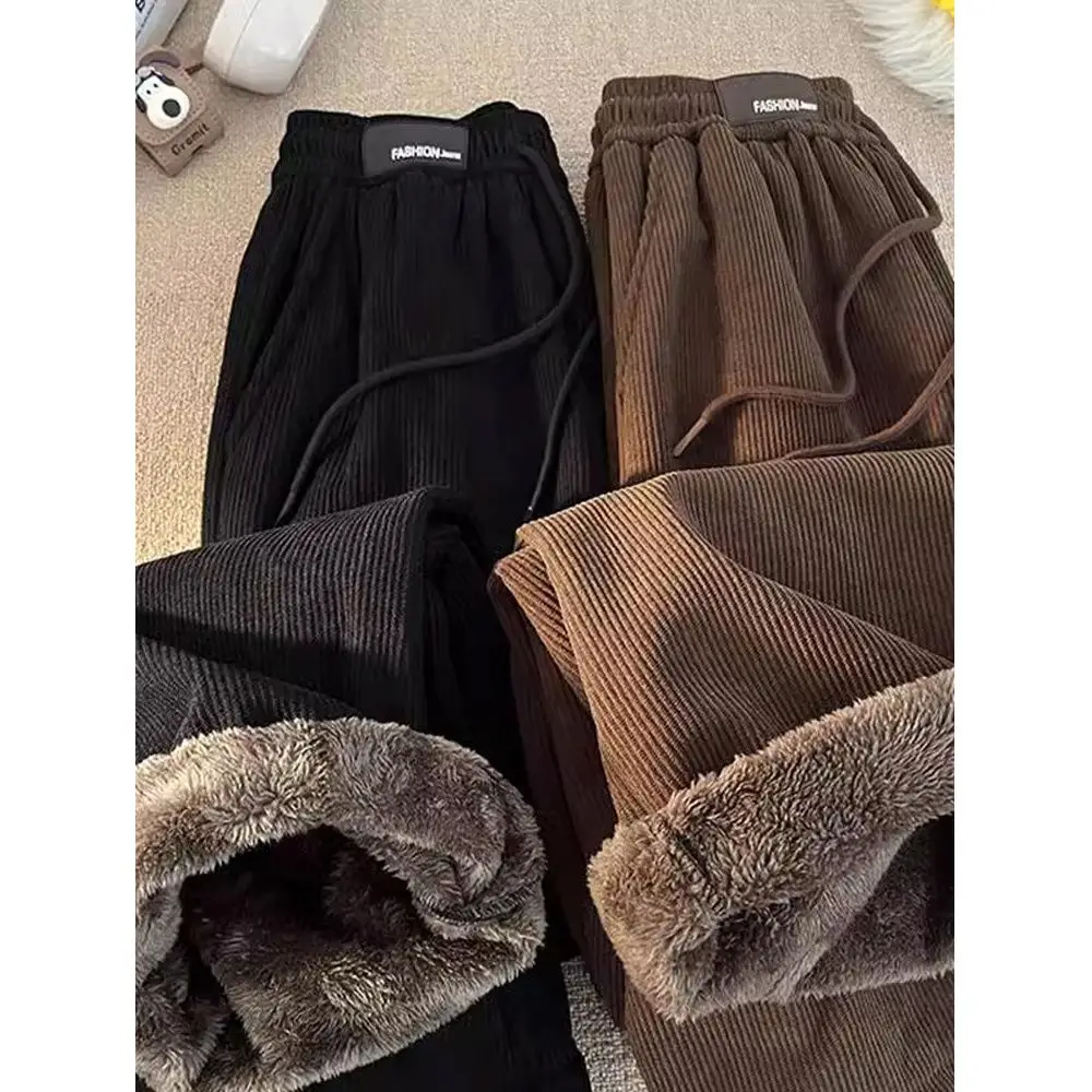 

Thiened Corduroy Fce Lined Прямые мужские брюки American Sle кофейного цвета Теплые тяжелые повседневные брюки Du для осени...