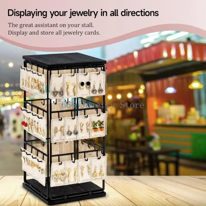 

F2TD Элегантная подставка для сережек Прочная железная подставка для сережек Fame с органайзерами на деревянной основе для