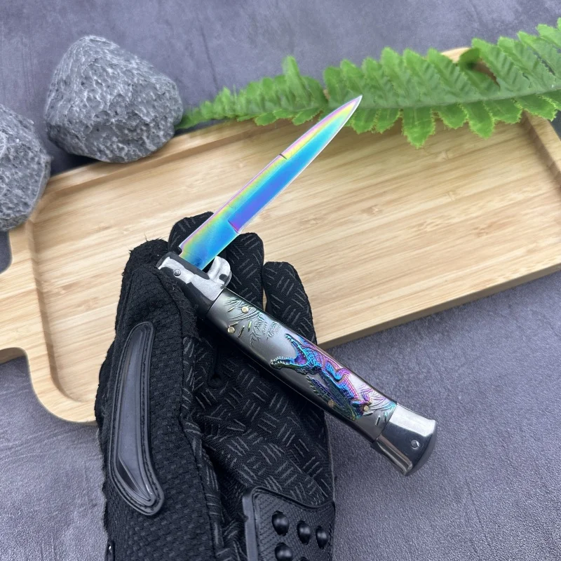 

Colored titanium floral pocket folding knife 420 stainless steel handle Outdoor hunting Camping Hiking Survival utility EDC tool