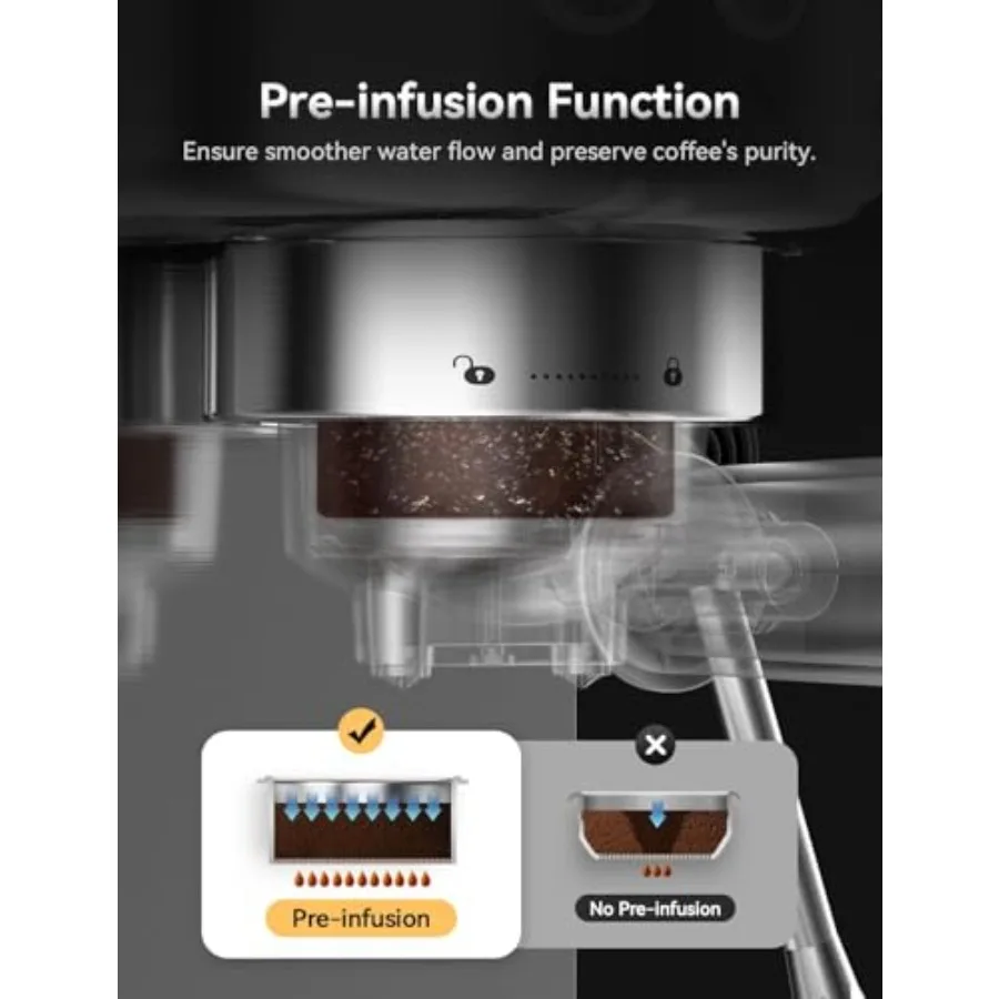 ماكينة اسبريسو مدمجة للغاية مع وظيفة ضغط 20 بار وبخار طاقة للمنزل باريستا ستانلس ستيل الاحترافي