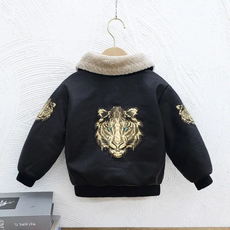 Boys Coat Jacket Overcoat Cotton 2023 Tiger Warm Thicken Velvet Winter Sports Teenager School Kids Children's Clothing