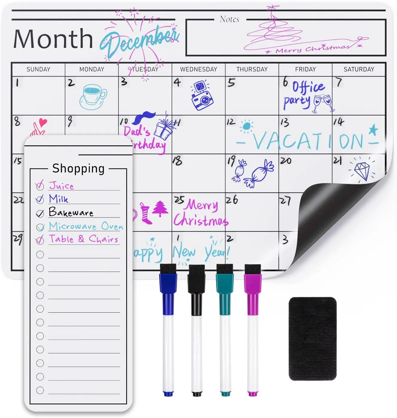 

Magnetic Dry Erase Whiteboard Calendar for Fridge, Easy to Clean Schedule Organizer with Markers and Eraser, Perfect for Home or