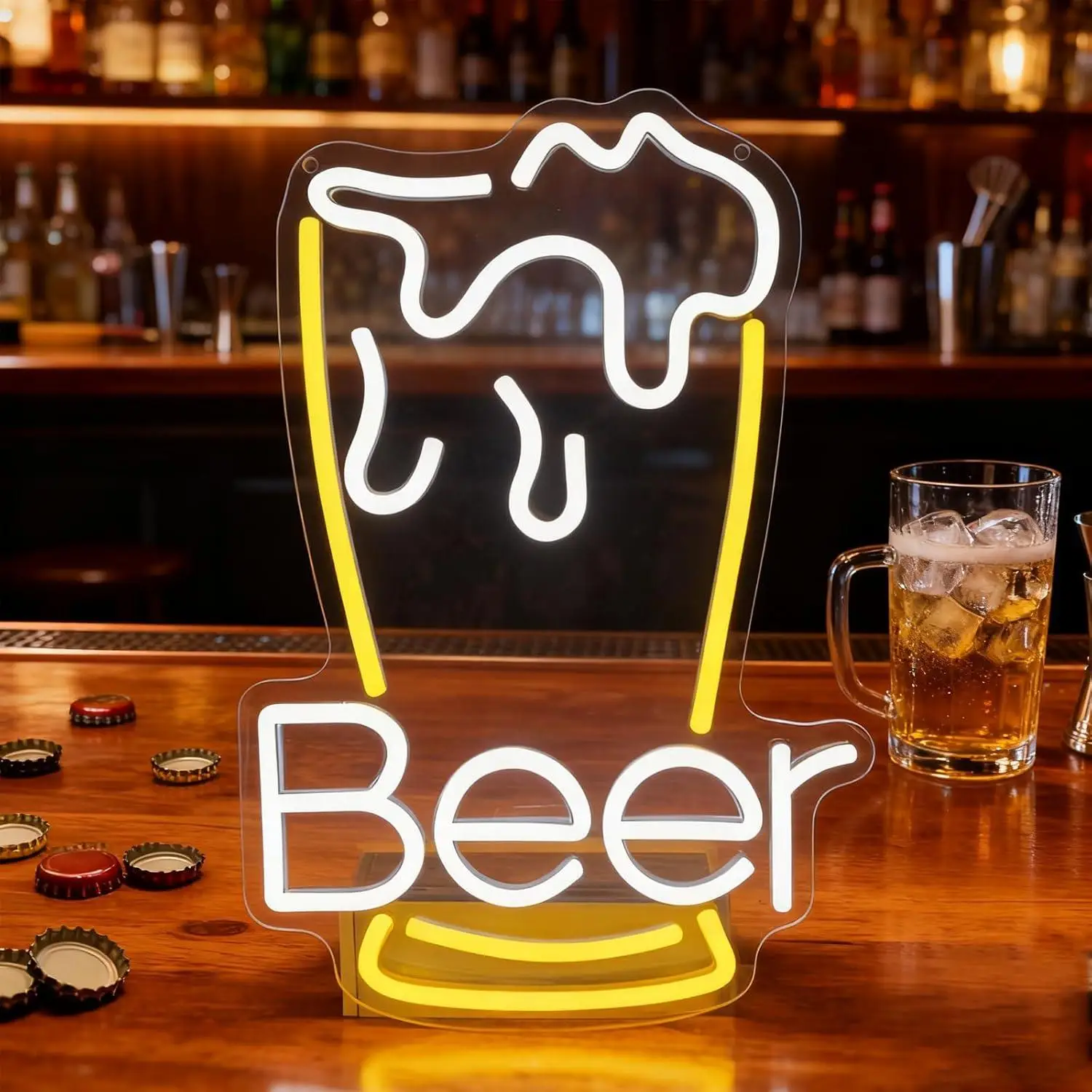 

Beer Neon Sign USB Dimmable LED Light for Home Bar Pub Store Restaurant Club Themed Wall Art Decor for Man Cave Party Gatherings