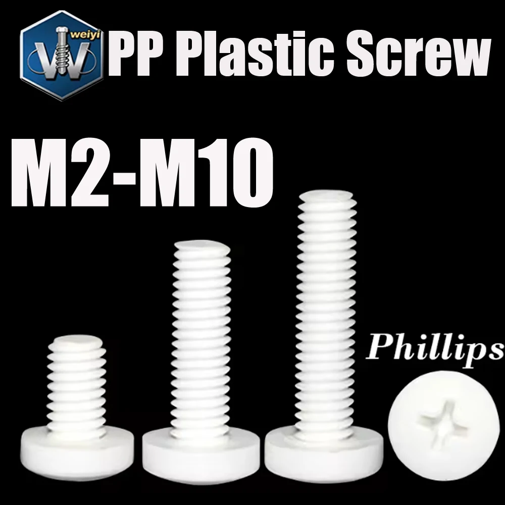 Weiyi 10~50 Stück Phillips Rundkopfschrauben aus PP-Polypropylen-Material M2 M2.5 M3 M4 M5 M6 M8 M10 Kunststoff-Isolier-Rundschrauben – Detail 1