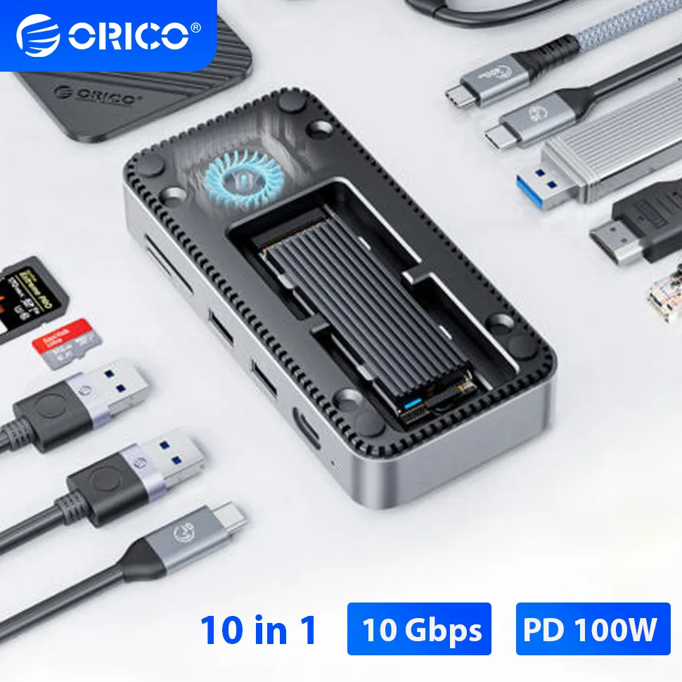 

Док-станция ORICO USB 3.2 M.2 SATA NVMe NGFF Внешний корпус SSD Корпус Твердотельный диск Коробка для хранения HDMI Video RJ45