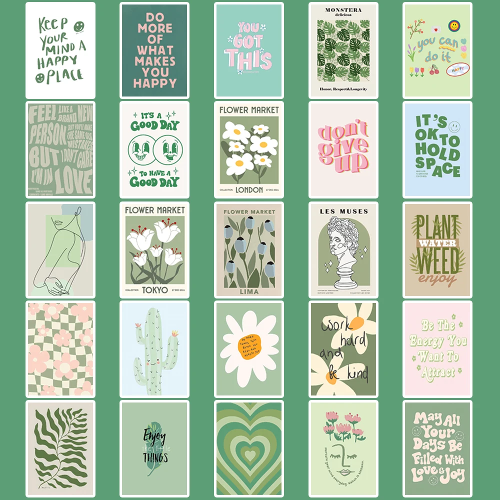 

25PCS Green Inspirational Quote Stickers Art DIY Kids Teens Students Teachers for Journaling Phone Scrapbooking Gift Toys